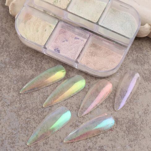 2 Jars White Pearl Nail Powder Pearlescent Nail Pigment High Gloss Glitter Aurora Nail Art Glitter Sequins Chrome Iridescent Pigment DIY Sparkly Paillette Charm Flakes Gel Polish Nail Decorations in Kuwait