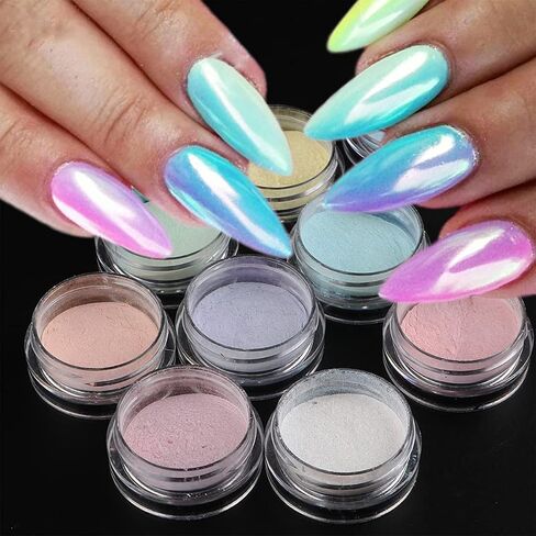 2 Jars White Pearl Nail Powder Pearlescent Nail Pigment High Gloss Glitter Aurora Nail Art Glitter Sequins Chrome Iridescent Pigment DIY Sparkly Paillette Charm Flakes Gel Polish Nail Decorations in Kuwait