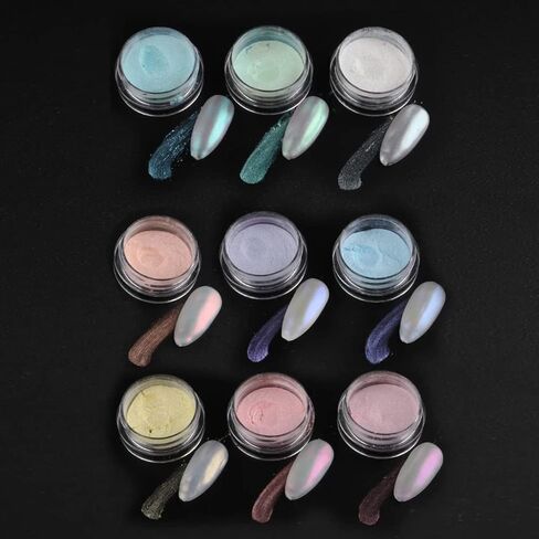 2 Jars White Pearl Nail Powder Pearlescent Nail Pigment High Gloss Glitter Aurora Nail Art Glitter Sequins Chrome Iridescent Pigment DIY Sparkly Paillette Charm Flakes Gel Polish Nail Decorations in Kuwait