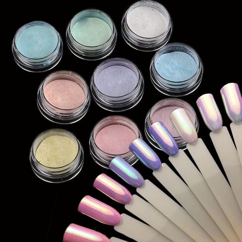 2 Jars White Pearl Nail Powder Pearlescent Nail Pigment High Gloss Glitter Aurora Nail Art Glitter Sequins Chrome Iridescent Pigment DIY Sparkly Paillette Charm Flakes Gel Polish Nail Decorations in Kuwait