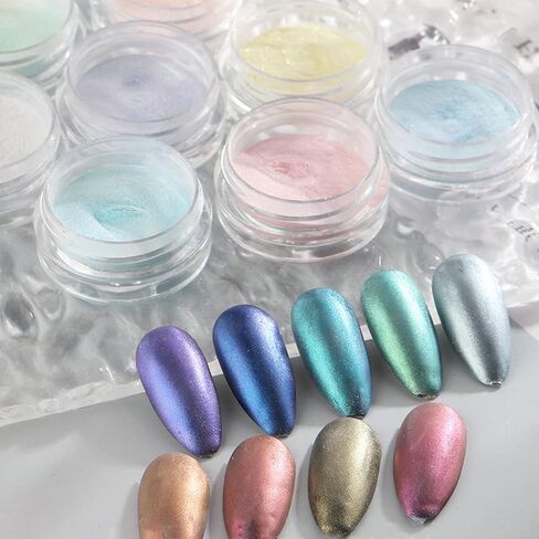 2 Jars White Pearl Nail Powder Pearlescent Nail Pigment High Gloss Glitter Aurora Nail Art Glitter Sequins Chrome Iridescent Pigment DIY Sparkly Paillette Charm Flakes Gel Polish Nail Decorations in Kuwait