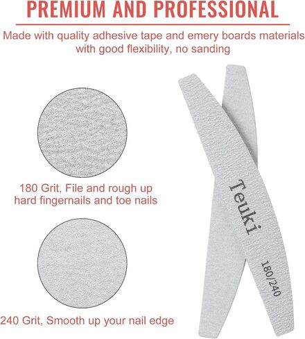 12pcs Nail File, Teuki Nail Files 100 150 Grit for Poly Nail Extension Gel and Acrylic Nails Emery Boards Doubled Sides Washable Nail File Manicure Tools in Saudi Arabia