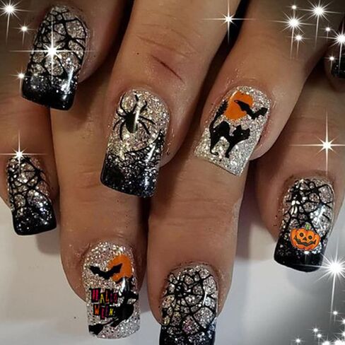 1000 Pcs Halloween Nail Decals Stickers, Self-adhesive DIY Nail Art Tips Stencil for Halloween Party, Include Pumpkin/Bat/Ghost/Witch (12 Sheets) in Kuwait