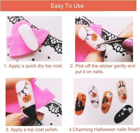 1000 Pcs Halloween Nail Decals Stickers, Self-adhesive DIY Nail Art Tips Stencil for Halloween Party, Include Pumpkin/Bat/Ghost/Witch (12 Sheets) in Kuwait