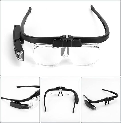 نظارات مكبرة للرأس من AZFUNN، عدسة مكبرة للرأس بدون استخدام اليدين مع أضواء، قابلة لإعادة الشحن، 3 عدسات قابلة للفصل، حقائب تخزين، مكبرة رأس LED لهوايات العمل والحرف اليدوية in Kuwait