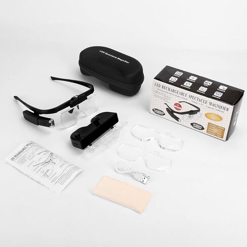 نظارات مكبرة للرأس من AZFUNN، عدسة مكبرة للرأس بدون استخدام اليدين مع أضواء، قابلة لإعادة الشحن، 3 عدسات قابلة للفصل، حقائب تخزين، مكبرة رأس LED لهوايات العمل والحرف اليدوية in Kuwait