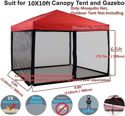 Mosquito Net with Zipper for Outdoor Camping Mosquito Net DIY Canopy Screen Wall Outdoor Mosquito Net for 10 x 10 Patio Gazebo and Tent in Kuwait