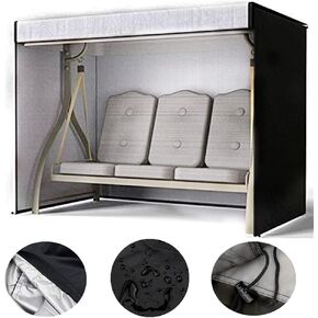 أغطية أرجوحة في الهواء الطلق غطاء أرجوحة حديقة الباحة المنزلق غطاء قماش أكسفورد متين مقاوم للماء ومقاوم للأشعة فوق البنفسجية للأثاث الخارجي (3 مقاعد، أسود) in Kuwait