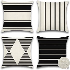OTOSTAR Outdoor Decorative Pillow Covers Waterproof Garden Throw Pillow Covers 12x20 Inch Cushion Case Geometry Throw Pillowcases Pillows Shell for Patio Furniture Couch Tent Balcony Pack of 4 (Black) in Saudi Arabia