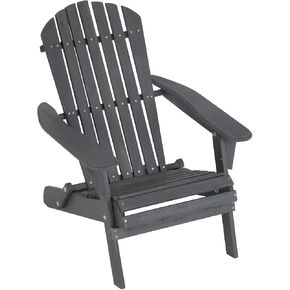 FDW Folding Adirondack Chair Weather Resistant Lawn Chair Pinewood Porch Chair Wood Patio Chairs with Wood Texture for Patio Garden Lawn Backyard Deck Pool Beach Firepit,Black