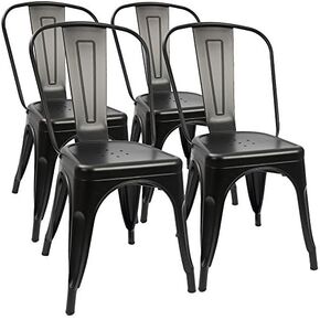 Furmax Metal Dining Chair Indoor-Outdoor Use Stackable Classic Trattoria Chair Chic Dining Bistro Cafe Side Metal Chairs Set of 4 (Black)