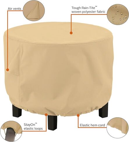 إكسسوارات كلاسيكية تيرازو غطاء طاولة قهوة مستدير مقاوم للماء مقاس 24 بوصة، غطاء طاولة خارجي، رملي in Kuwait