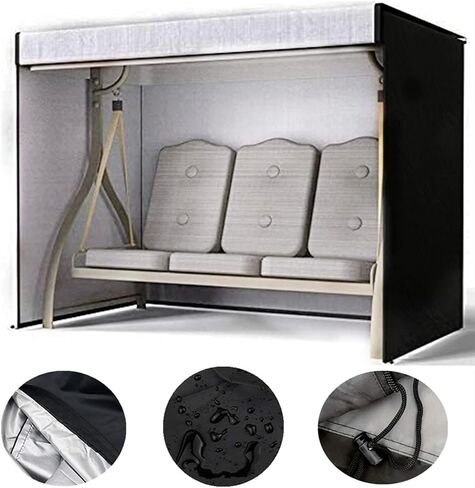 أغطية أرجوحة في الهواء الطلق غطاء أرجوحة حديقة الباحة المنزلق غطاء قماش أكسفورد متين مقاوم للماء ومقاوم للأشعة فوق البنفسجية للأثاث الخارجي (3 مقاعد، أسود) in Kuwait