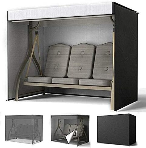 أغطية أرجوحة في الهواء الطلق غطاء أرجوحة حديقة الباحة المنزلق غطاء قماش أكسفورد متين مقاوم للماء ومقاوم للأشعة فوق البنفسجية للأثاث الخارجي (3 مقاعد، أسود) in Kuwait