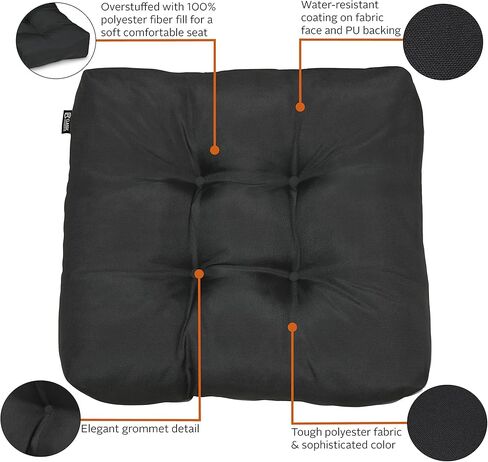 وسائد مقعد الفناء المربعة المقاومة للماء من إكسسوارات كلاسيكية، مقاس 19 × 19 × 5 بوصة، عبوتان، باللون الأسود، وسائد مقعد للاستخدام الخارجي in Kuwait