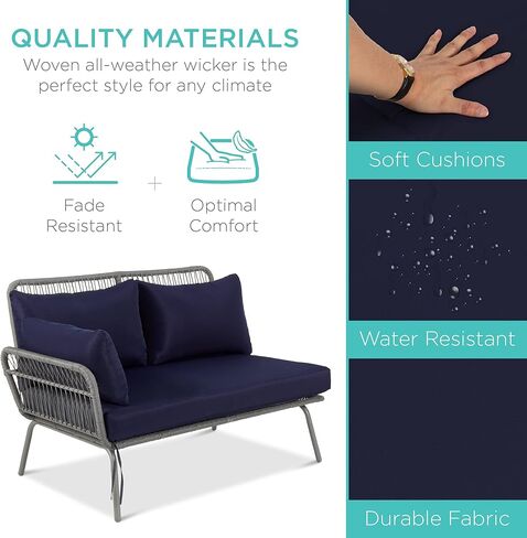 Best Choice Products Outdoor Rope Woven Sectional Patio Furniture L-Shaped Conversation Sofa Set for Backyard, Porch w/Thick Cushions, Detachable Lounger, Side Table - Black in Saudi Arabia