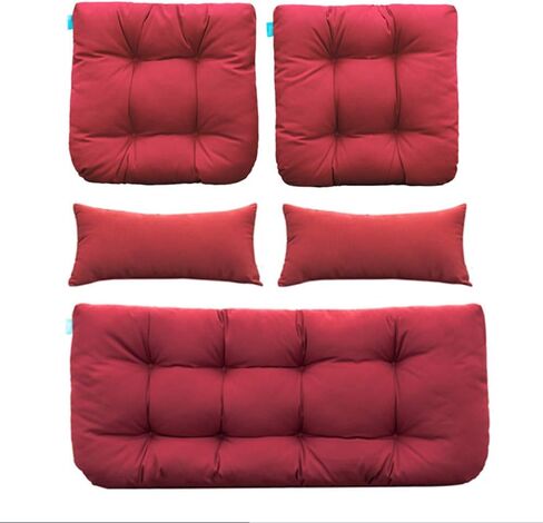 وسائد مقعد من الخيزران للفناء الخارجي من QILLOWAY مجموعة Loveseat / وسادتان على شكل حرف U / وسادتان قطنيتان لأثاث الفناء، مقعد Wicker Loveseat، مقاعد البدلاء، الشرفة، جميع الأحوال الجوية، أريكة من 5 (أحمر) in Kuwait