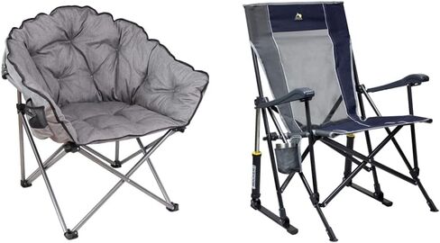 MacSports Padded Cushion Outdoor Folding Lounge Chair + GCI Outdoor Pod Rocker Collapsible Rocking Chair in Saudi Arabia