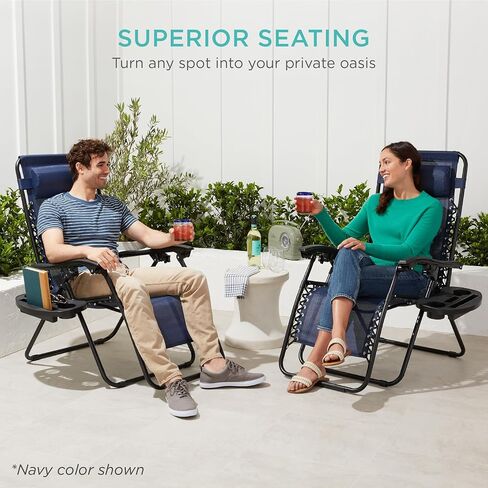 Best Choice Products Set of 2 Adjustable Steel Mesh Zero Gravity Lounge Chair Recliners w/Pillows and Cup Holder Trays, Black in Saudi Arabia