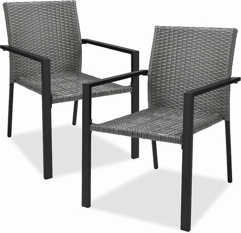 Best Choice Products Set of 2 Stackable Outdoor Wicker Dining Chairs All-Weather Firepit Armchair w/Armrests, Steel Frame for Patio, Deck, Garden, Yard - Black in Saudi Arabia