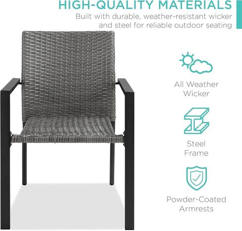 Best Choice Products Set of 2 Stackable Outdoor Wicker Dining Chairs All-Weather Firepit Armchair w/Armrests, Steel Frame for Patio, Deck, Garden, Yard - Black in Saudi Arabia