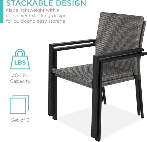 Best Choice Products Set of 2 Stackable Outdoor Wicker Dining Chairs All-Weather Firepit Armchair w/Armrests, Steel Frame for Patio, Deck, Garden, Yard - Black in Saudi Arabia