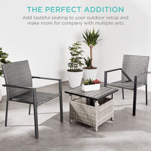 Best Choice Products Set of 2 Stackable Outdoor Wicker Dining Chairs All-Weather Firepit Armchair w/Armrests, Steel Frame for Patio, Deck, Garden, Yard - Black in Saudi Arabia