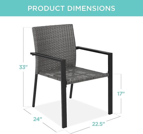 Best Choice Products Set of 2 Stackable Outdoor Wicker Dining Chairs All-Weather Firepit Armchair w/Armrests, Steel Frame for Patio, Deck, Garden, Yard - Black in Saudi Arabia