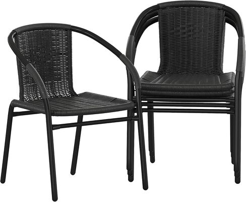 Flash Furniture Lila 4 Pack Medium Brown Rattan Indoor-Outdoor Restaurant Stack Chair | Versatile and Stylish Seating in Kuwait