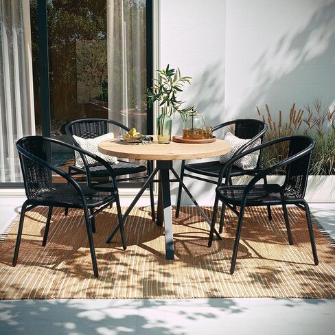 Flash Furniture Lila 4 Pack Medium Brown Rattan Indoor-Outdoor Restaurant Stack Chair | Versatile and Stylish Seating in Kuwait
