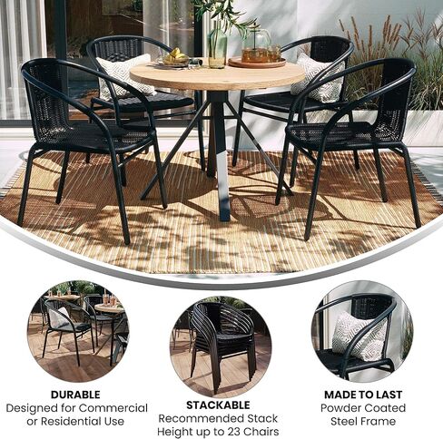 Flash Furniture Lila 4 Pack Medium Brown Rattan Indoor-Outdoor Restaurant Stack Chair | Versatile and Stylish Seating in Kuwait