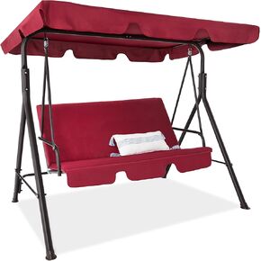 Best Choice Products 2-Person Outdoor Patio Swing Chair, Hanging Glider Porch Bench for Garden, Poolside, Backyard w/Convertible Canopy, Adjustable Shade, Removable Cushions - Burgundy in Kuwait
