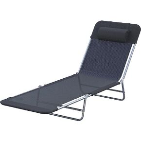 Outsunny Folding Chaise Lounge Pool Chairs, Outdoor Sun Tanning Chairs with Pillow, Reclining Back, Steel Frame & Breathable Mesh for Beach, Yard, Patio, Blue in Kuwait