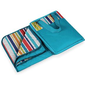 ONIVA - a Picnic Time brand - Vista Outdoor Picnic Blanket & Tote - Beach Blanket - Camping Blanket, (Fun Stripe Pattern with Aqua Blue Exterior)