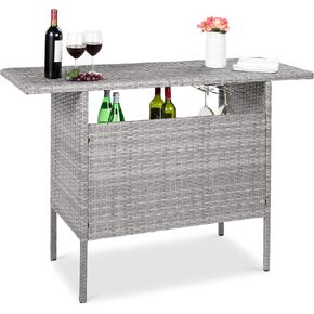 Best Choice Products Outdoor Patio Wicker Bar Counter Table Backyard Furniture w/ 2 Steel Shelves and 2 Sets of Rails - Brown in Kuwait