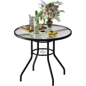 Kerrogee 32'' Outdoor Patio Table, Bistro Table with Tempered Glass Table Top and Umbrella Hole Steel Frame Outdoor Furniture Party Conversation Coffee Table for Garden Backyard Balcony Lawn in Kuwait