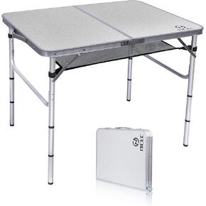 Nice C Card Table, Folding Picnic Table, Small Table, Adjustable Height Folding Table, Camping, Outdoor, Portable Lightweight Aluminum, with Carry Handle for Beach, Indoor, Office (Small)
