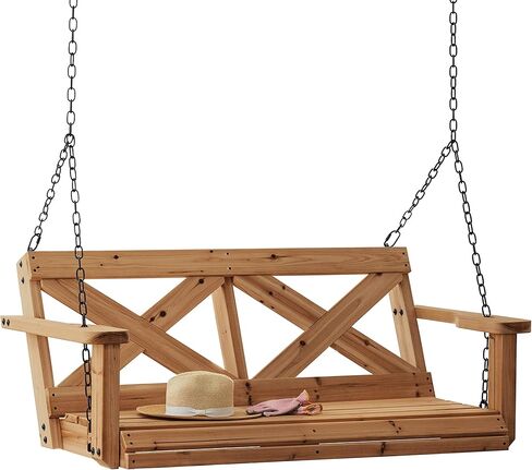Backyard Discovery Durable Cedar Farmhouse Outdoor Porch Swing with Chain, Water Resistant, Porch, Patio, Two Person Seating, 600 Lb Weight Capacity, with 4.6 ft. Seat Width in Kuwait