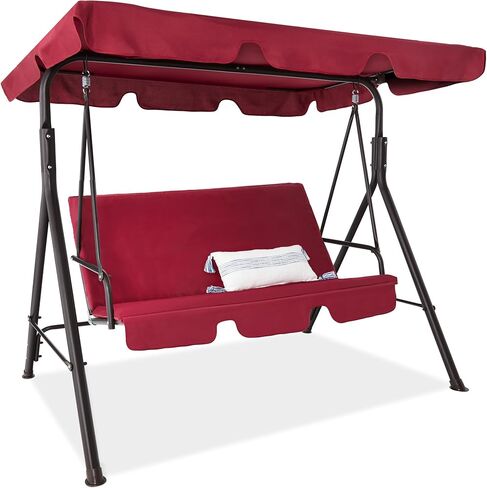 Best Choice Products 2-Person Outdoor Patio Swing Chair, Hanging Glider Porch Bench for Garden, Poolside, Backyard w/Convertible Canopy, Adjustable Shade, Removable Cushions - Burgundy in Kuwait