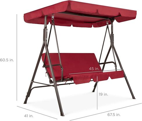 Best Choice Products 2-Person Outdoor Patio Swing Chair, Hanging Glider Porch Bench for Garden, Poolside, Backyard w/Convertible Canopy, Adjustable Shade, Removable Cushions - Burgundy in Kuwait