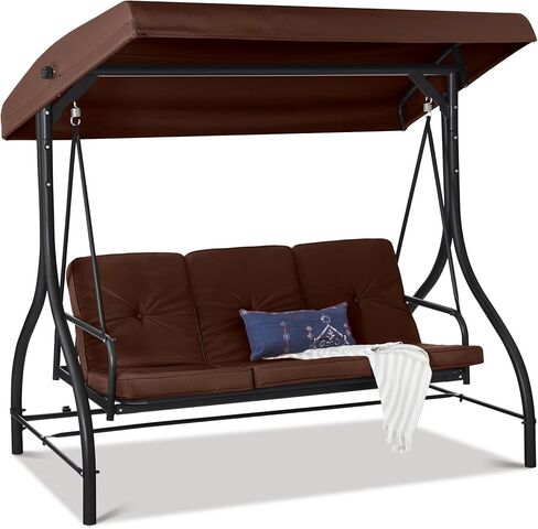 Best Choice Products 3-Seat Outdoor Large Converting Canopy Swing Glider, Patio Hammock Lounge Chair for Porch, Backyard w/Flatbed, Adjustable Shade, Removable Cushions - Black in Saudi Arabia