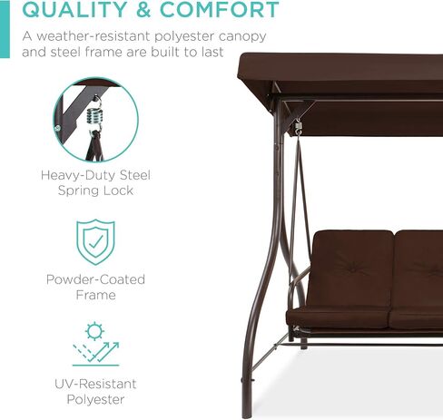 Best Choice Products 3-Seat Outdoor Large Converting Canopy Swing Glider, Patio Hammock Lounge Chair for Porch, Backyard w/Flatbed, Adjustable Shade, Removable Cushions - Black in Saudi Arabia