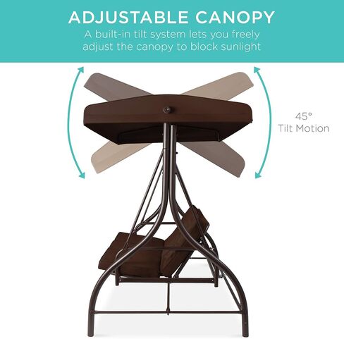 Best Choice Products 3-Seat Outdoor Large Converting Canopy Swing Glider, Patio Hammock Lounge Chair for Porch, Backyard w/Flatbed, Adjustable Shade, Removable Cushions - Black in Saudi Arabia