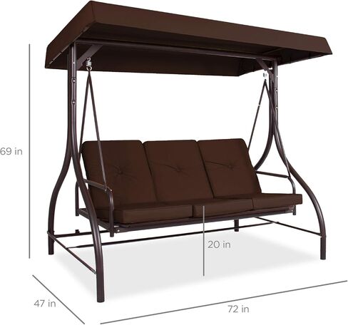 Best Choice Products 3-Seat Outdoor Large Converting Canopy Swing Glider, Patio Hammock Lounge Chair for Porch, Backyard w/Flatbed, Adjustable Shade, Removable Cushions - Black in Saudi Arabia