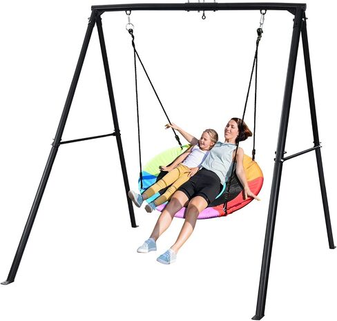Trekassy Saucer Swing with Frame for Kids Outdoor, 440lbs Swing Set with Heavy Duty Metal Swing Stand for Backyard, Outdoor Kids Play Equipment in Kuwait