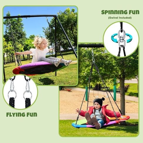 Trekassy Saucer Swing with Frame for Kids Outdoor, 440lbs Swing Set with Heavy Duty Metal Swing Stand for Backyard, Outdoor Kids Play Equipment in Kuwait