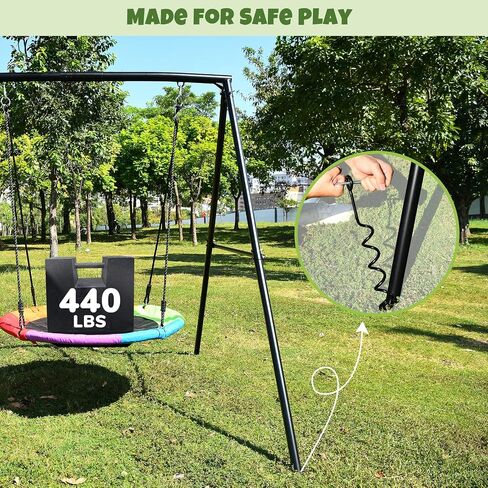 Trekassy Saucer Swing with Frame for Kids Outdoor, 440lbs Swing Set with Heavy Duty Metal Swing Stand for Backyard, Outdoor Kids Play Equipment in Kuwait