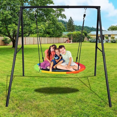 Trekassy Saucer Swing with Frame for Kids Outdoor, 440lbs Swing Set with Heavy Duty Metal Swing Stand for Backyard, Outdoor Kids Play Equipment in Kuwait