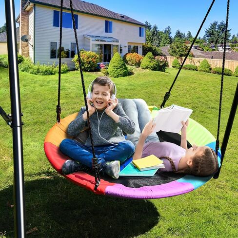 Trekassy Saucer Swing with Frame for Kids Outdoor, 440lbs Swing Set with Heavy Duty Metal Swing Stand for Backyard, Outdoor Kids Play Equipment in Kuwait
