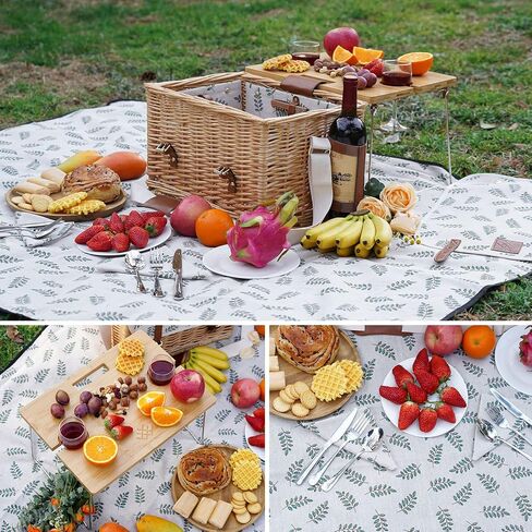 Wicker Picnic Basket for 2 with Detachable Table, Elasticated Wine Holder, Shoulder Carrying Willow Picnic Hamper Set with Premium Tableware & Blanket for Outdoor, Wedding, Anniversary, Birthday Gift in Kuwait